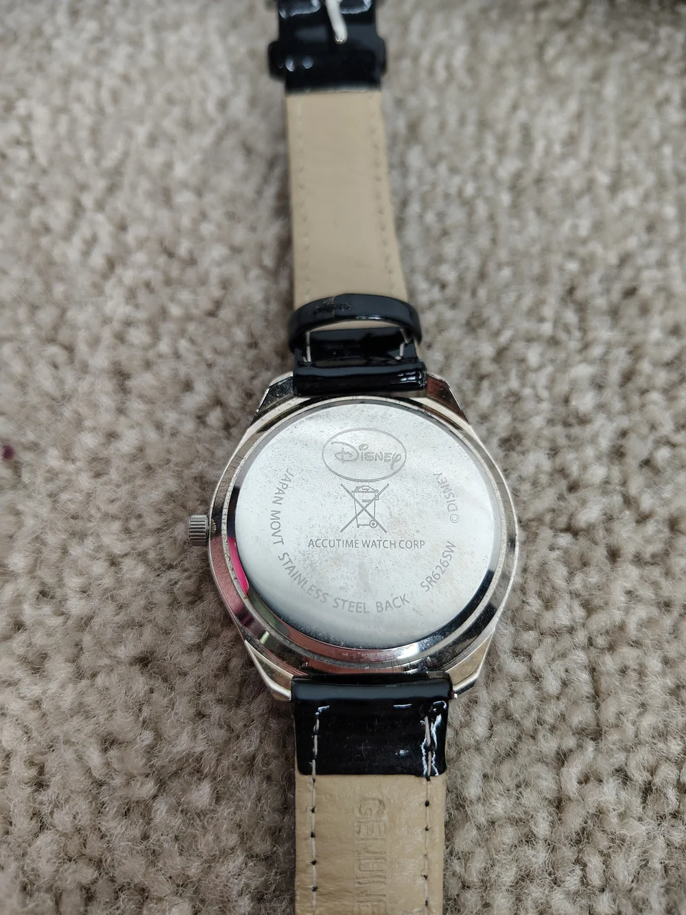 Disney Black Patent Leather Mickey Mouse Crystal Accent Watch